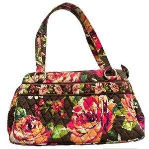 Vera Bradley English Rose Whitney Shoulder Tote Handbag Purse Zip Brown Floral
